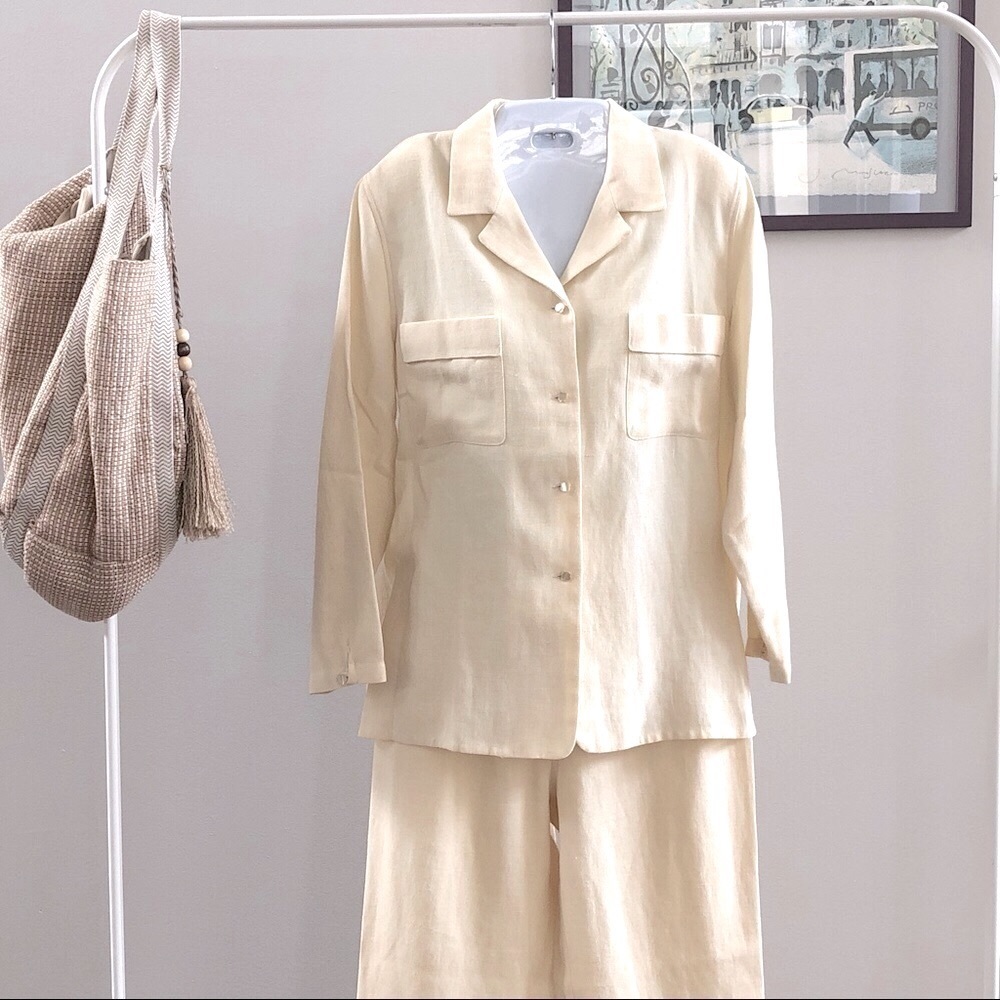 Adolfo Dominguez cream linen Pantsuit sz 10-L